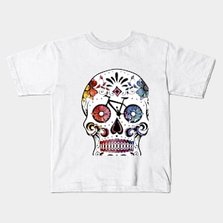 Watercolor cycling sugar skull Kids T-Shirt